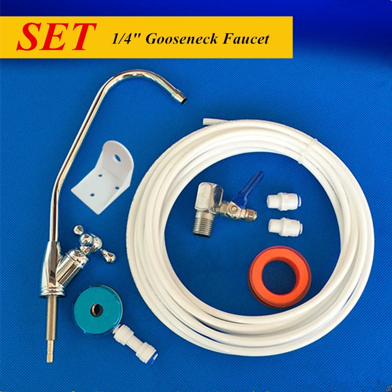 

One Set 1/4" Gooseneck Faucet Ceramic Valve Core Reverse Osmosis Water Purifier Parts+ RO Quick Fittings + Ball Valve