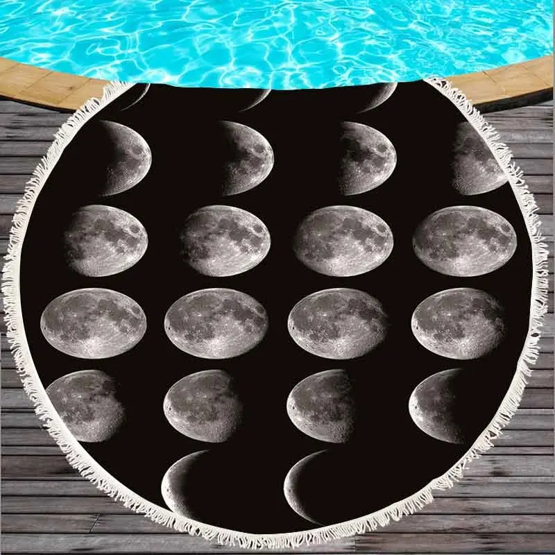 Moon пляжные полотенца банные полотенца Thicking круглый микроволокно с печатью полотенца гобелен Циновка для йоги одеяло 600 г