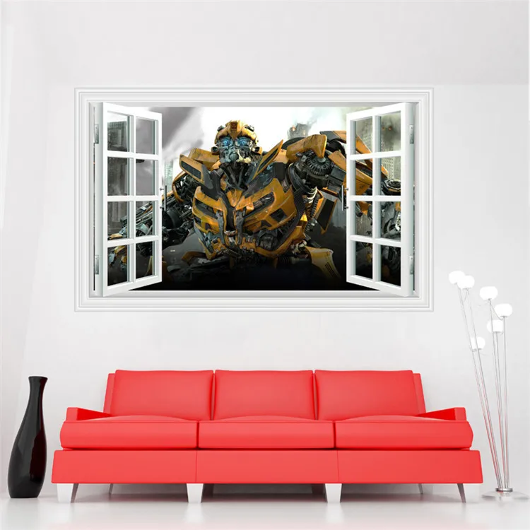 

Transformer Optimus Prime 3D Window View Kids Removable Wall Stickers Art