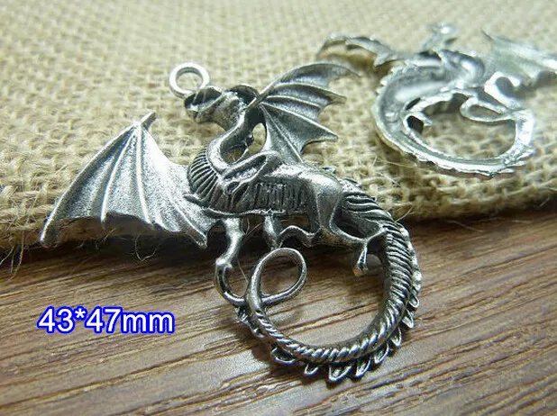 

20 Antique Silver Dragon Charm Dragon Pendant 43*47mm - Free Shipping