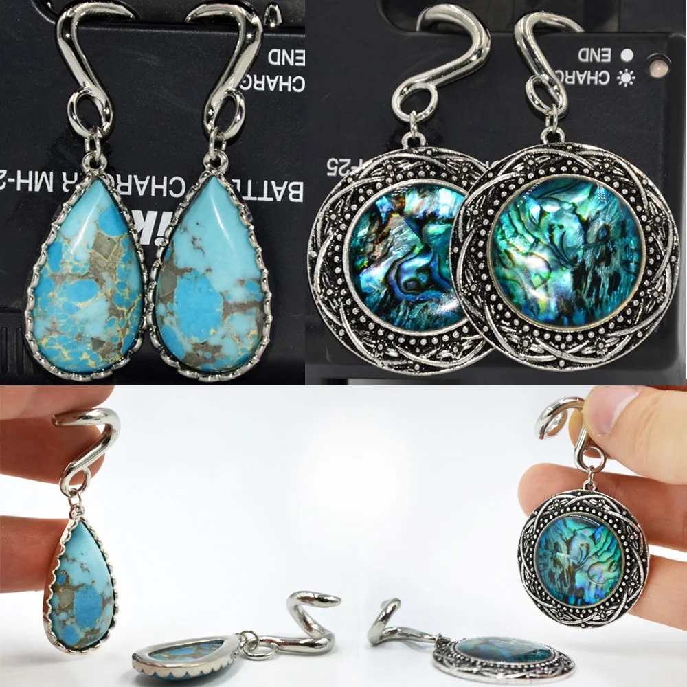 

Showlove-1pair Surgical Steel Vintage Mother of Pearl Waterdrop Ear Tunnel Expander Ear Stretcher Weights Body Piercing Jewelry