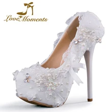 Liebe Momente schuhe frau Weiß spitze hochzeit schuhe handgefertigte high heels frauen mit hohen absätzen partei schuhe für frauen