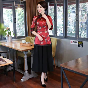 

New Womens Summer Shirt Skirt Sets Traditional Chinese 2pc Short Sleeve Blouse top Mandarin Collar Cheongsam Dress Size S-XXXL