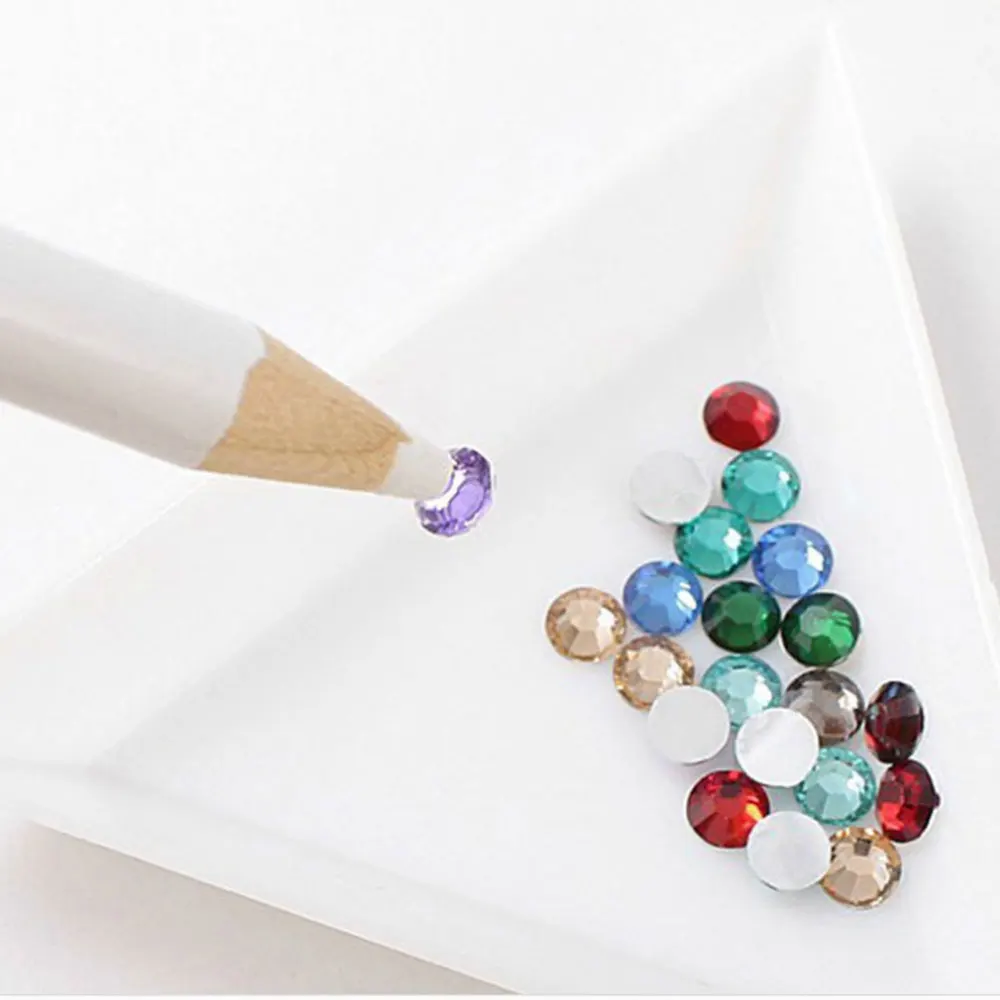 10 шт треугольные/круглые стразы, бусины, Кристальные, для дизайна ногтей, сортировочные лотки, пластиковые - Цвет: Белый
