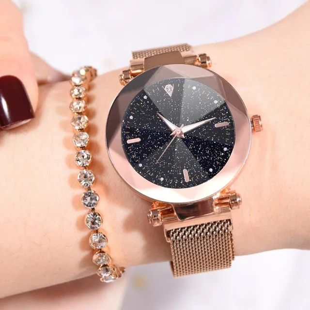 Горячая распродажа Женские часы модные роскошные с магнитной пряжкой ремешок из нержавеющей стали преломляющая поверхность светящийся циферблат кварцевые часы - Цвет: Rose Gold