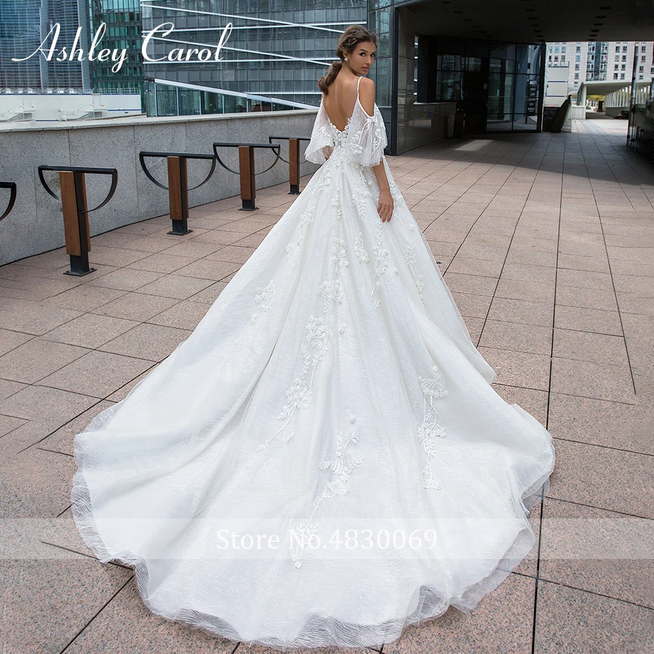 Ashley Carol Сексуальное Милое роскошное бисерное свадебное платье с открытой спиной на бретельках с рукавами Свадебные платья