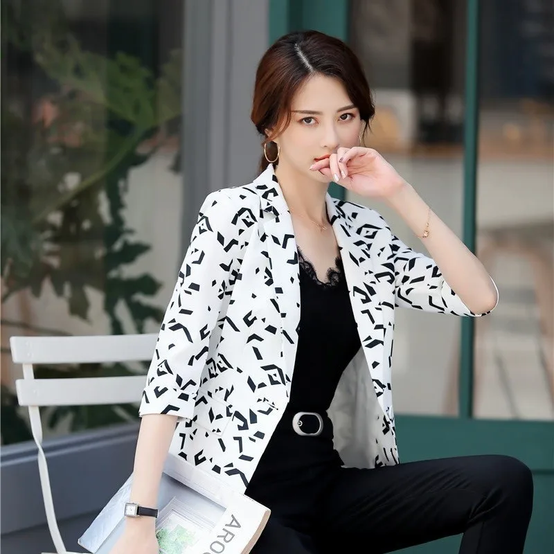 

Half Sleeve Formal Styles Women Business Blazers and Jackets Coat Spring Summer Ladies Office Work Blazer Outwear Tops Printed