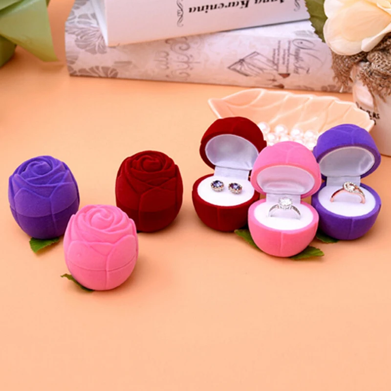 Rose Style Ring Box Personalized Wedding Originality Gift Box Red Pink Purple Valentines Engagement Jewelery Packaging Box