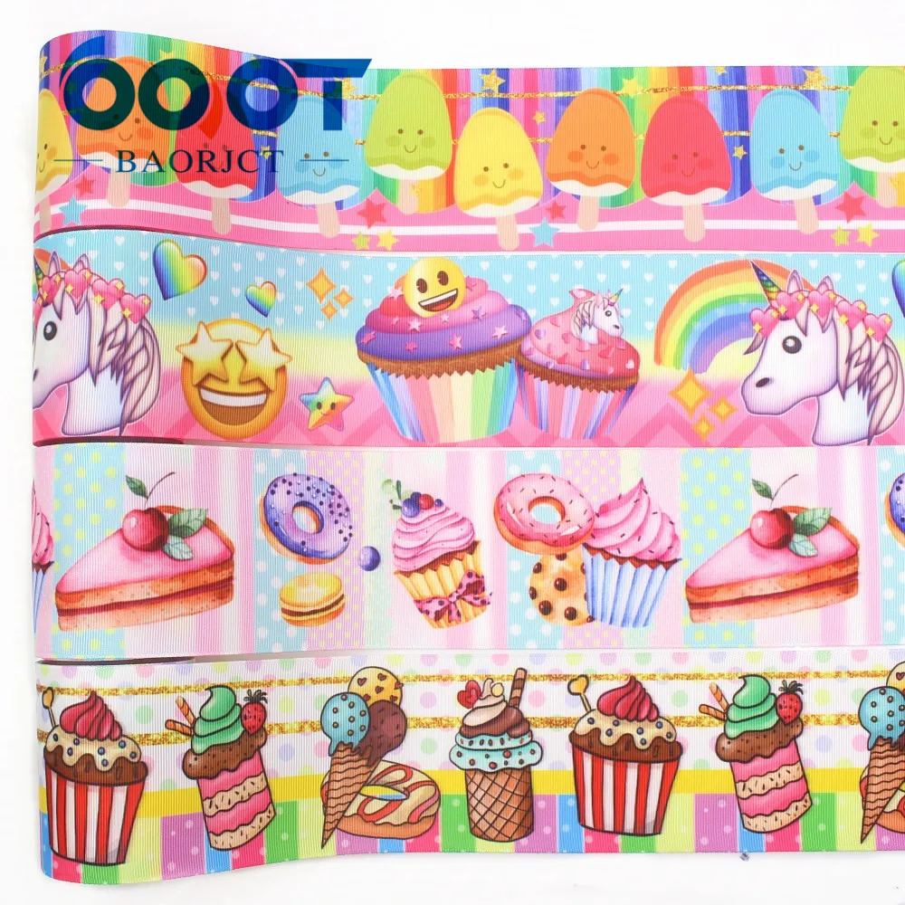 

OOOT BAORJCT I-19426-1108,3",10yard Cartoon cake Thermal transfer Printed grosgrain Ribbons,bow cap DIY accessories decorations