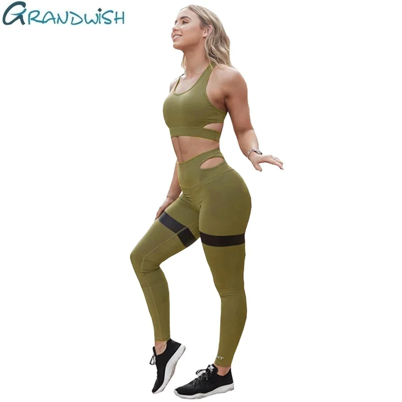 

Grandwish Fitness Women Sportwear Sets Outwork Quick Dry Women Yoga Bra Legging Sets Solid Color Body Building Tracksuit,ZF008