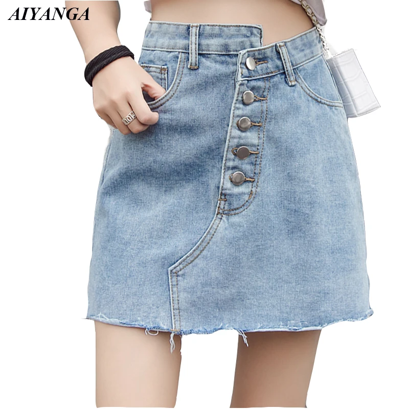 

Chic Skirts Womens 2019 Women Denim Skirt With Button Front High Waist Skirt Female Fashion irregular Mini Skirts Girls Summer