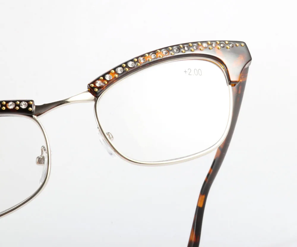 Gafas para lectura de ojos de gato elegantes de diamantes de imitación de cristal para mujer Gafas para lectura de ojos de gato elegantes de diamantes de imitación de cristal para mujer