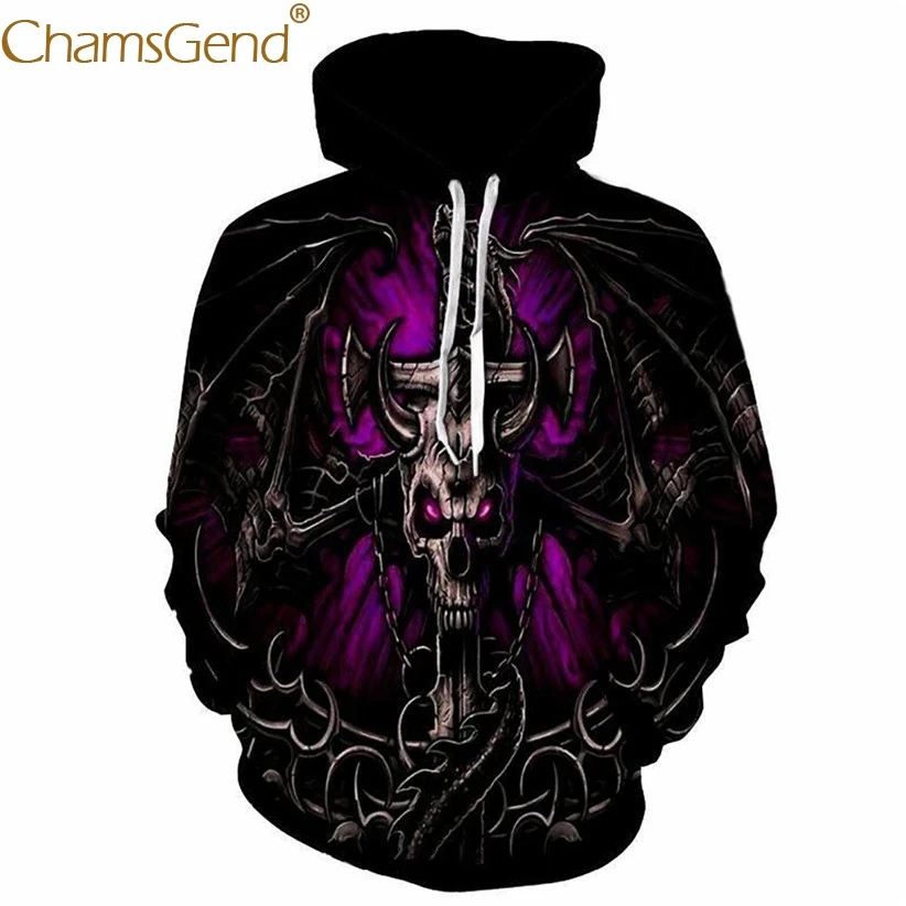 

Chamsgend Hoodies 3D Sweatshirt Women Men Black Demon Skull Print Hip Hop Dance Pullover Hoodie Sweatshirts with Pocket 80109