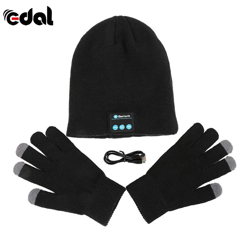 

EDAL Headset Warm Winter Beanie Hat Wireless Bluetooth Smart Cap Headset Headphone Speaker Mic Bluetooth Hat With Gloves
