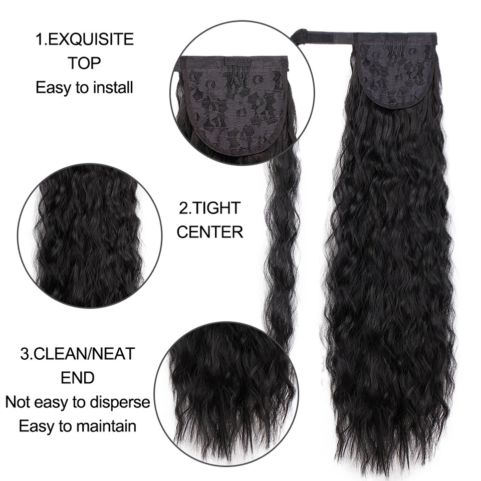 Vigorous Long Afro Curly Ponytail Synthetic Hairpiece Wrap on Clip Hair Extensions Pony Tail Hair Piece fo Women 22 Inch 100g