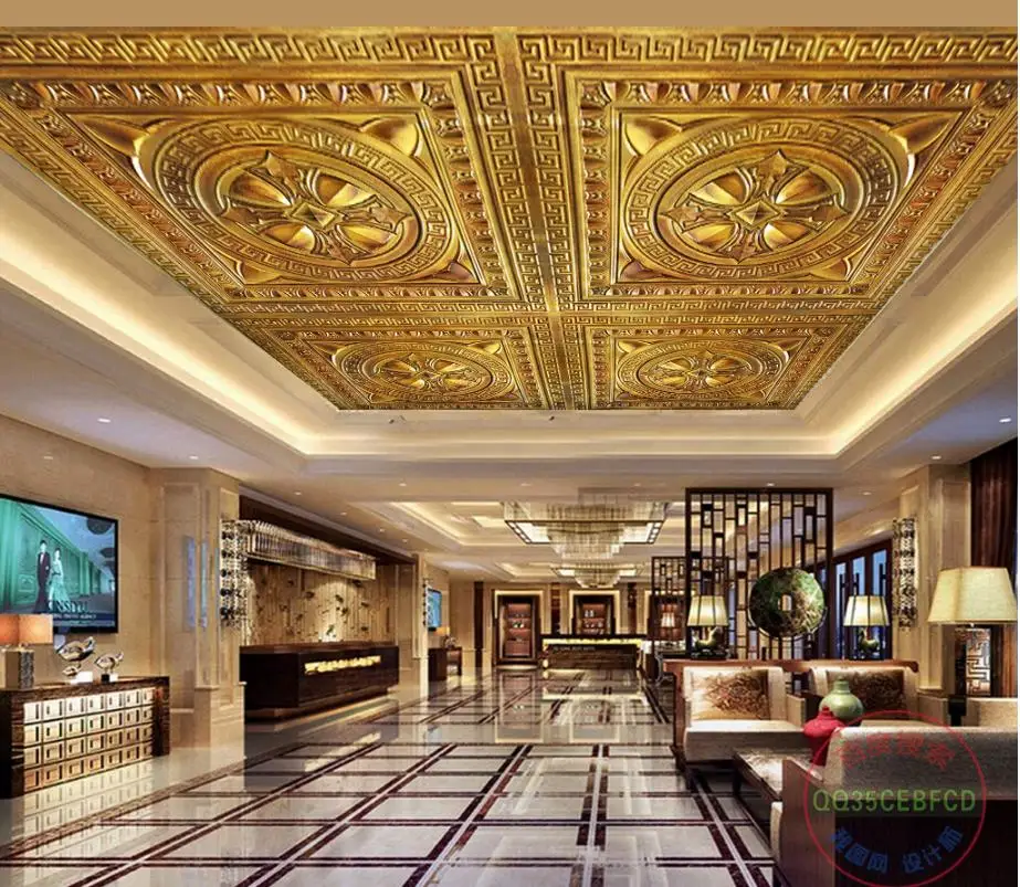 Us 12 73 52 Off Gold Wallpaper Bedroom Ceiling Murals Wallpaper Embossed Pattern For Living Room 3d Photo Wallpaper Mural Ceiling 3d In Wallpapers