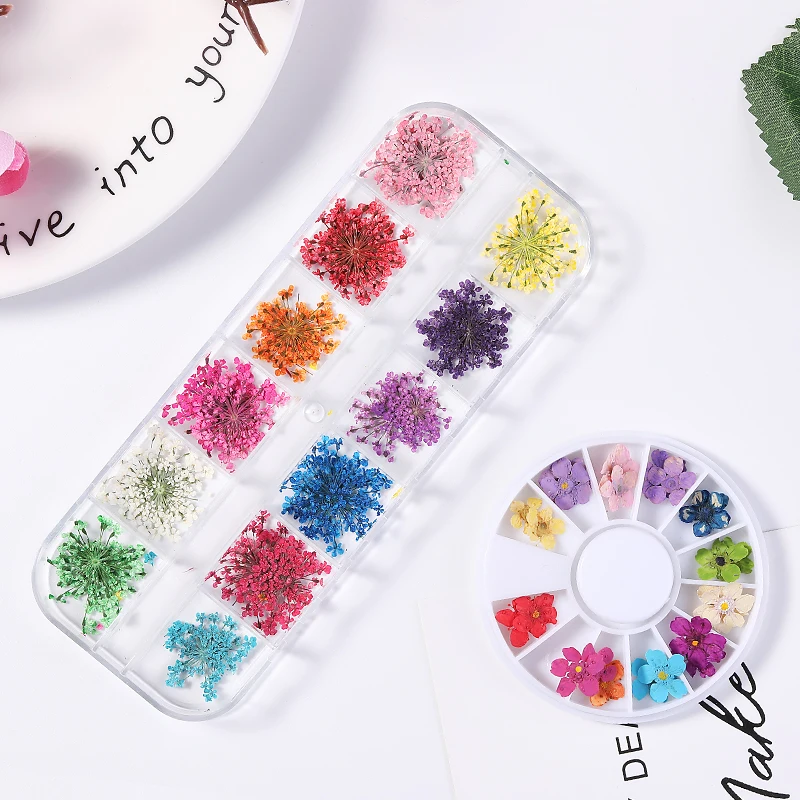 24PCS Dried Flowers Natural Floral 3D Floral Leaf Stickers Nail Art Decals Jewelry UV Gel Polish Nail Art Decorations