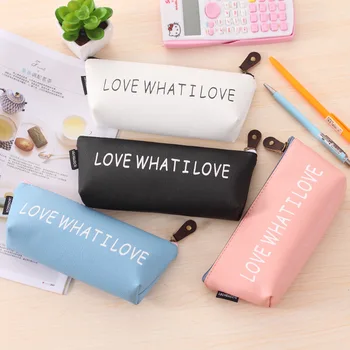 

Novetly Simple 'Love What I love' PU Pencil Case Stationery Storage Organizer Bag Boys&Girls Pencil Case For School Supplies