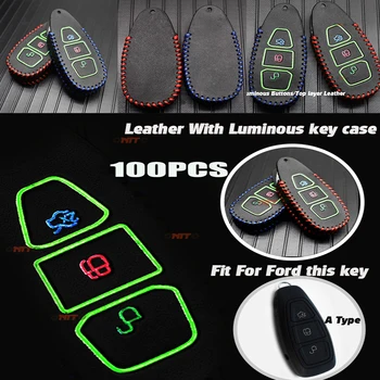 

100pcs Luminous 3buttons Car Key Fob Cover bag For Ford kuga Mondeo Ecosport Edge Fiesta car key Case Top Layer Leather