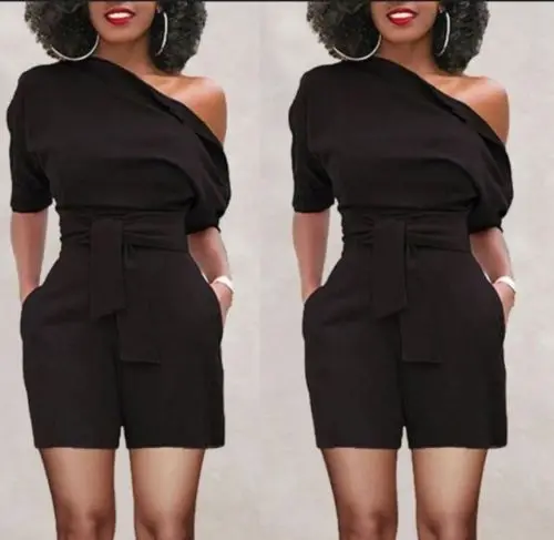 Пикантные Женские повседневные Playsuit вечеринок Лето комбинезон шорты спинки одежда - Цвет: Черный