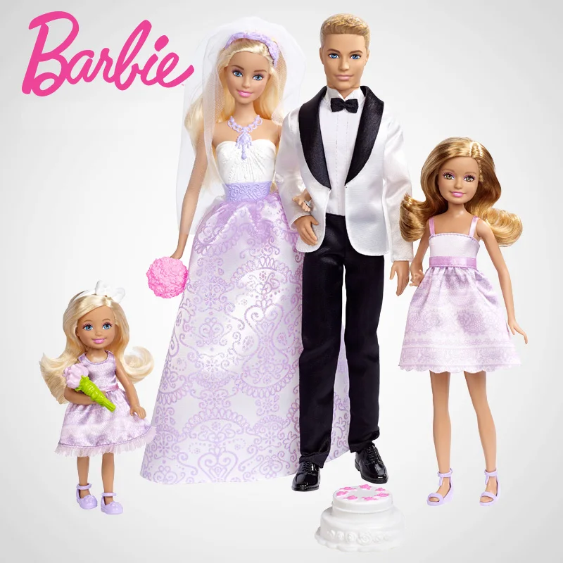 

Barbie Original Brand Wedding Suit 4Pcs Collection Doll Dreams Toys Beautiful Girl Barbie Boneca Mode DJR88 For Wedding Gift
