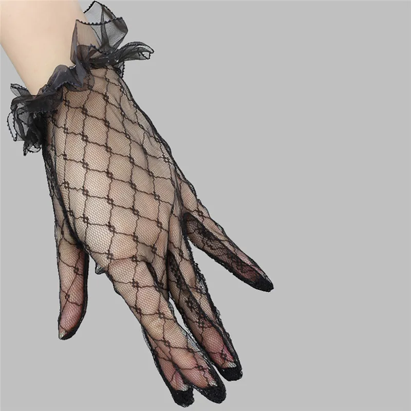 Свадебные перчатки для невесты бежевые короткие дизайнерские кружевные марлевые прозрачные женские перчатки УФ-доказательство летние женские ажурные варежки R5