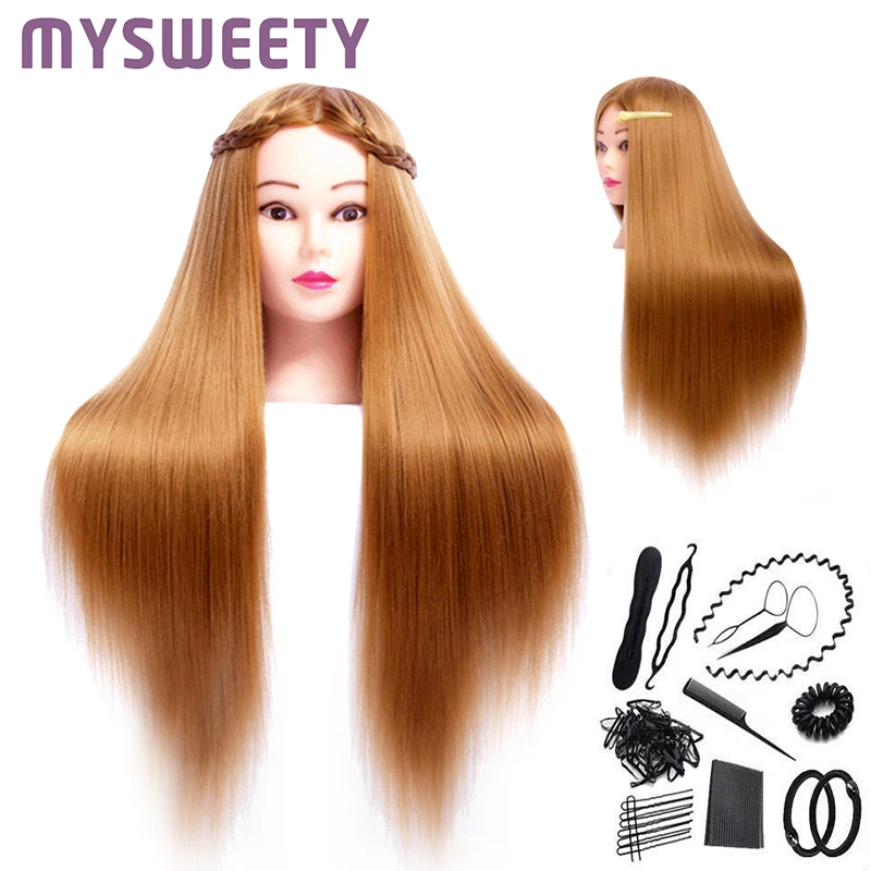 

24 Inch Mannequin Dolls Professional Bride Hairdressing Long Golden Hair Training Head Long Synthetic Thick Hair Mannequin Head