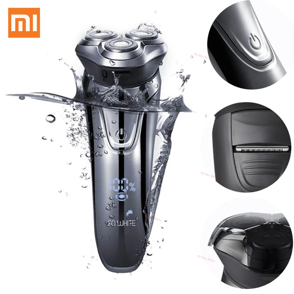 

XIAOMI SO WHITE Men Washable Rechargeable Electric Shaver Wireless 3D Smart Control Razor IPX7 Waterproof Shaving Beard Machine