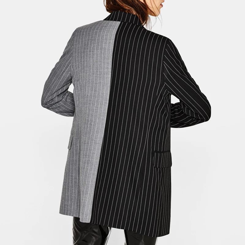 Fashion 2018 Autumn Women Blazers and Jackets High Street Striped Hit Color Double Breasted Loose Lady Suit Blazer Coat A0534