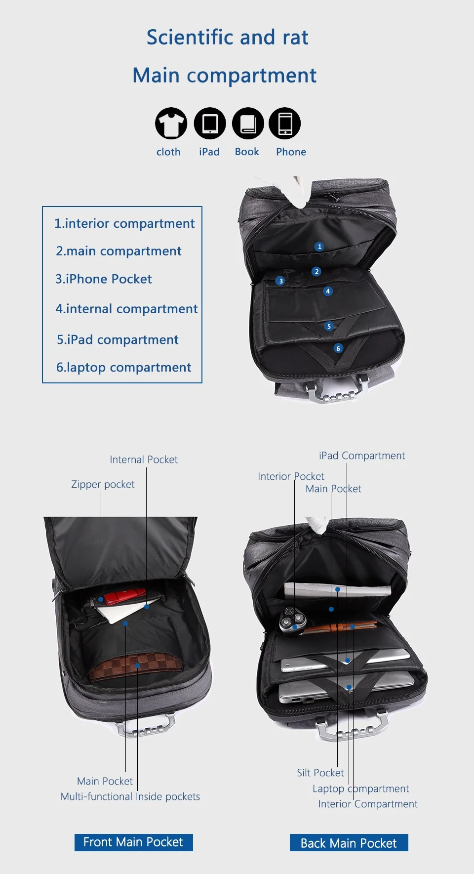 OZUKO, многофункциональный мужской рюкзак, usb зарядка, мужской 15,6 дюймовый рюкзак для ноутбука, большая вместительность, деловая дорожная сумка, водоотталкивающая