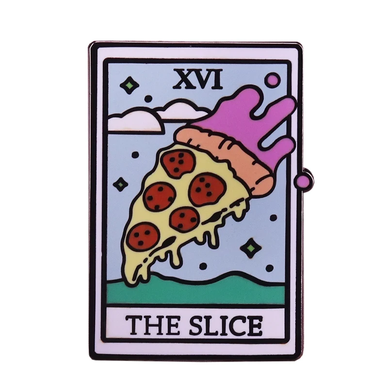 

Pizza slice pin tarot card badge pastel art brooch charm divination jewelry creative jackets accessory