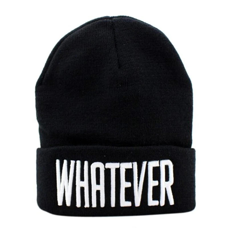 

2019 Unisex New Fashion Winter Black Whatever letter print Beanie Knitted Wool Hat And Snapback Cool Cap Ski Crochet Gorros Toca