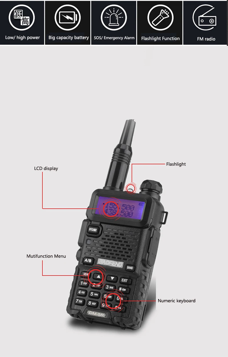 BaofengDM-5RDMR Digitall Analog Walkie Talkie VHF UHF 136-174 400-480Mhz Radio (17)