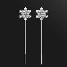 1 пара, милые серебряные рождественские серьги-гвоздики в виде снежинок, длинные серьги с кисточками в виде снежинок, стразы для женщин, вечерние ювелирные изделия