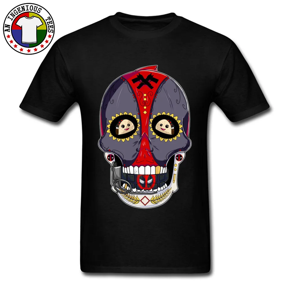 Tees Deadpool Sugar Skull 1226 T-Shirt Summer Fall Company Normal Short Sleeve All Cotton Round Neck Men's T-Shirt Normal Deadpool Sugar Skull 1226 black