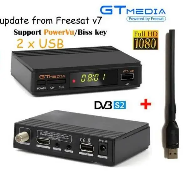 5 шт. GT медиа Freesat gtмедиа v7s DVB-S2 спутниковый ресивер Полный 1080P рецептор PowerVu Biss WiFi 3g Youtube USB PVR