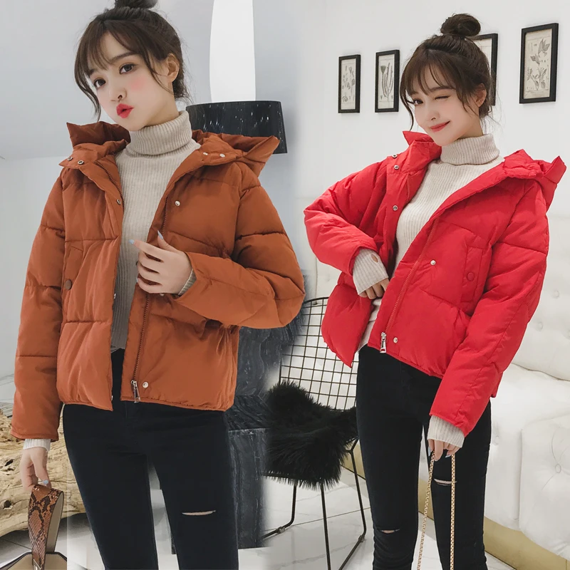 inverno curto algodão acolchoado casaco feminino outono cor inverno parka gola