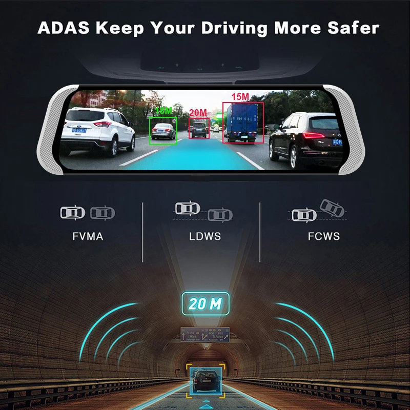 Зеркало видеорегистратор Bluavido 10 дюймов IPS 4G Android GPS ADAS FHD 1080P Wi Fi|Видеорегистраторы|