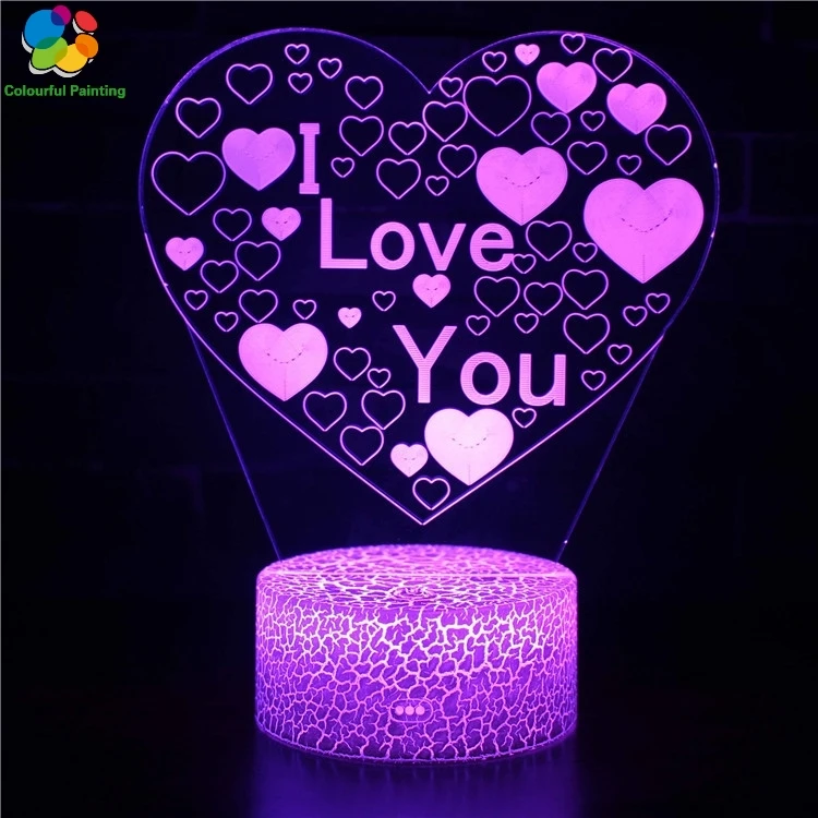 

Remote Control Love Heart Gift 3D Light LED Crack Base Illusion Night Light 7 Colors 3AA Battery Powered USB Lamp Hot sale 8