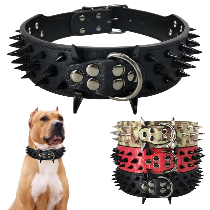 Collar con tachuelas y pinchos fuertes para perros medianos y grandes, collares de cuero para mascotas, Collar para perros grandes de alta resistencia Pitbull - AliExpress
