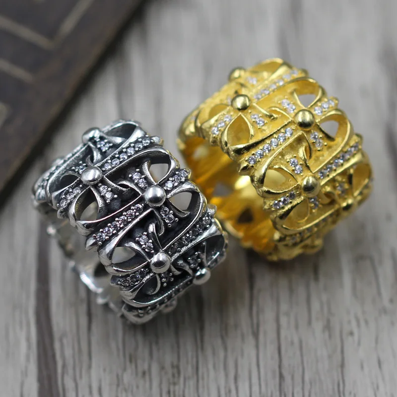 

925 Sterling Silver Personalized Cross Tombstone Inlaid Ring Unique Ring Thai Silver