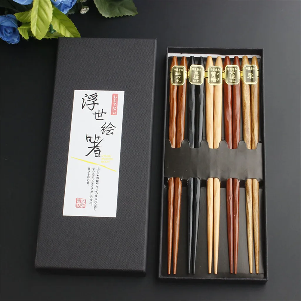 

5 Pairs Japanese Reusable Chopsticks Natural Beech Chopsticks Chinese Set Wood hashi палочки для еды chopsticks Dropshipping 40
