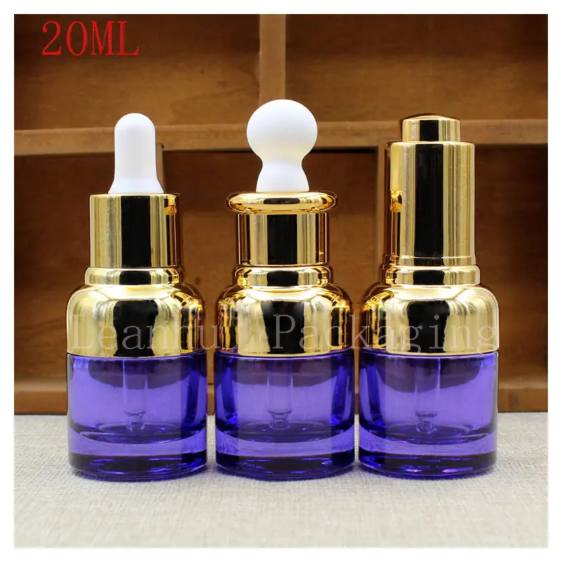 Purple Skin Care Glass Essential oil Dropper Bottle With Golden