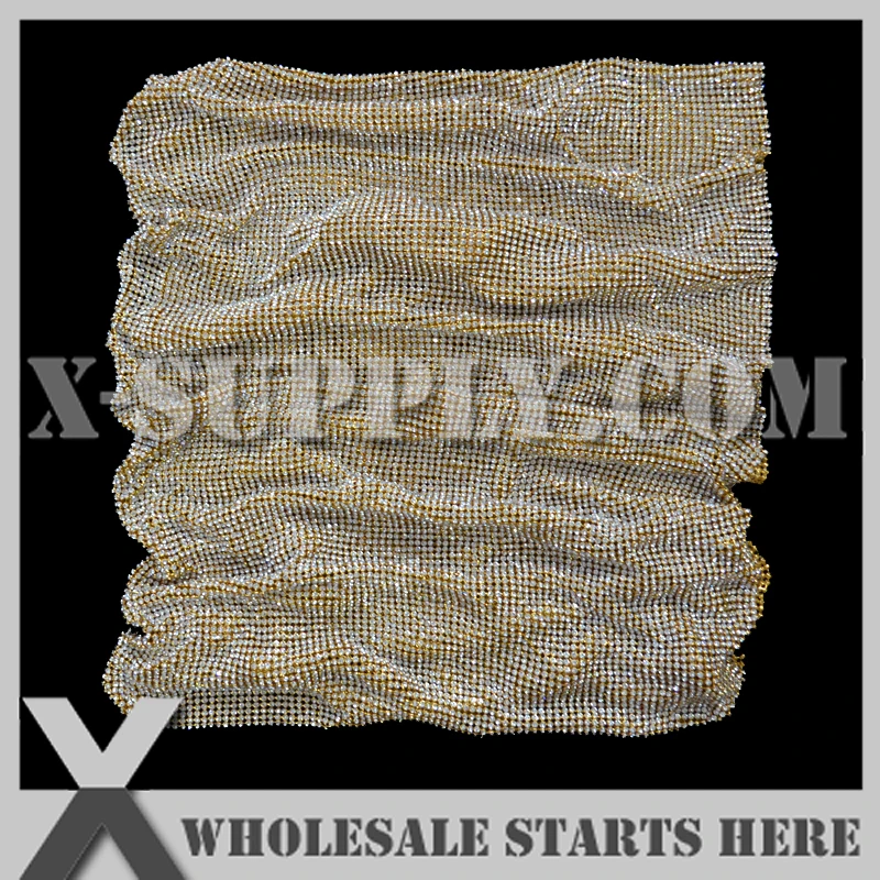 

4mm Metal Rhinestone Fabric Mesh Trim,Crystal in Gold Plated Alumminum Mesh,No Glue Backing