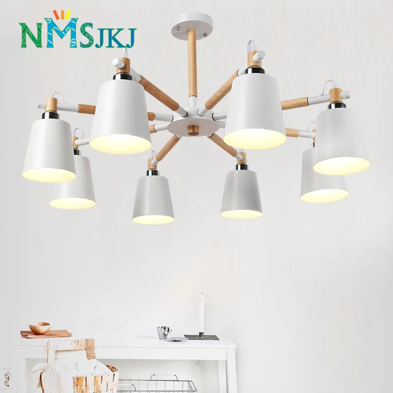 

Creative simple 3/6/8 head solid wood LED chandelier lamp for living room white black ceiling chandeliers lighting bedroom