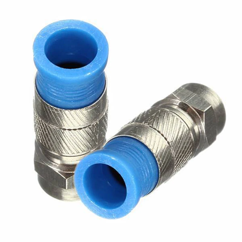 BHBD Hot Sale 10Pcs Compression F Connector for RG6 Satellite Dish TV Antennas Coaxial Cable Silver+Blue areyourshop hot sale 20 pcs rg6 f adapter coax coaxial compression type crimp on connector for tv coax cable satellite connector