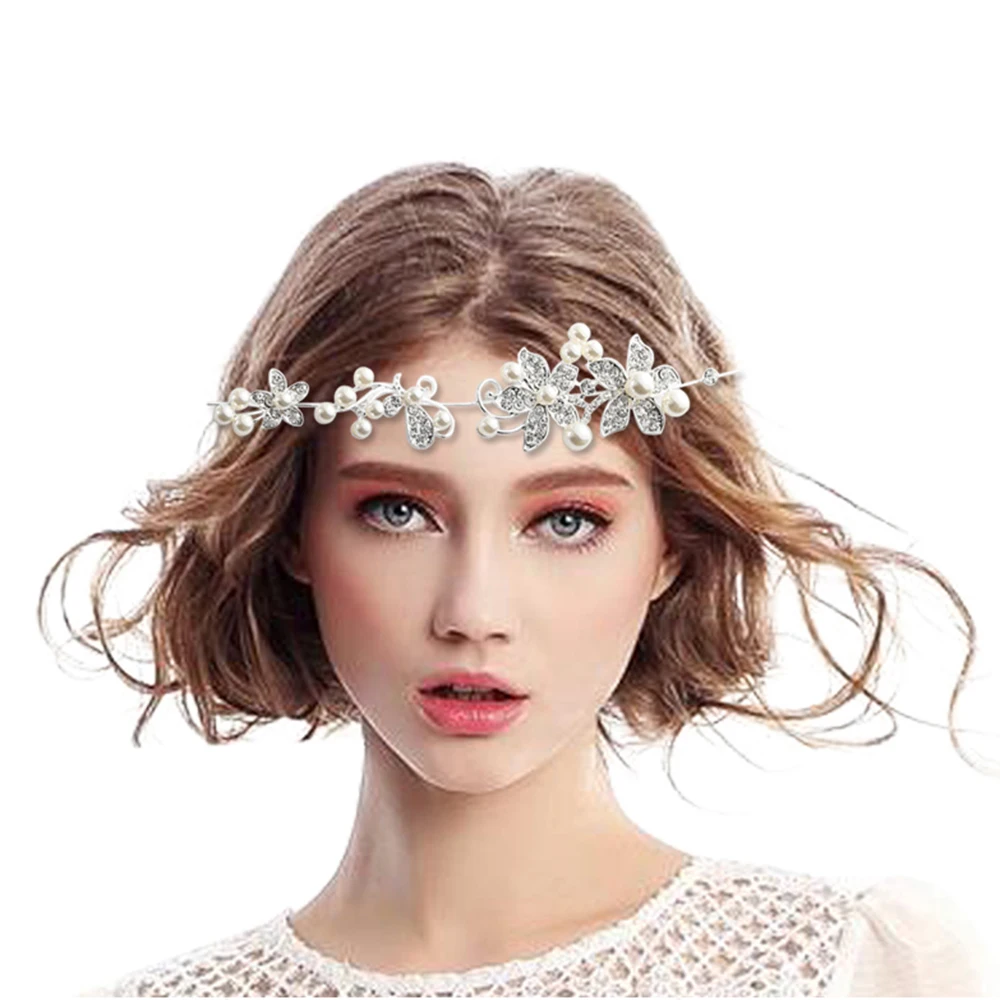 

1Pcs Fashion Women Lady Crystal Pearls Flower Wedding Bride Bridal Party Headband Hairpin Clip Jewelry New