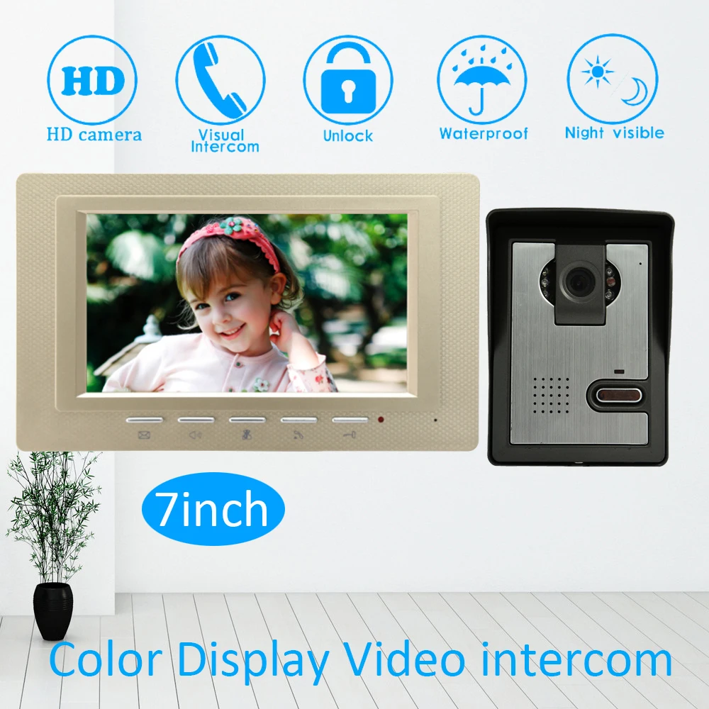 #*Cheap Golden color alluminium Surface 7 #039; #039; House Use Video Intercom System Door phone Digital intelligent Doorbell waterproof Unlock