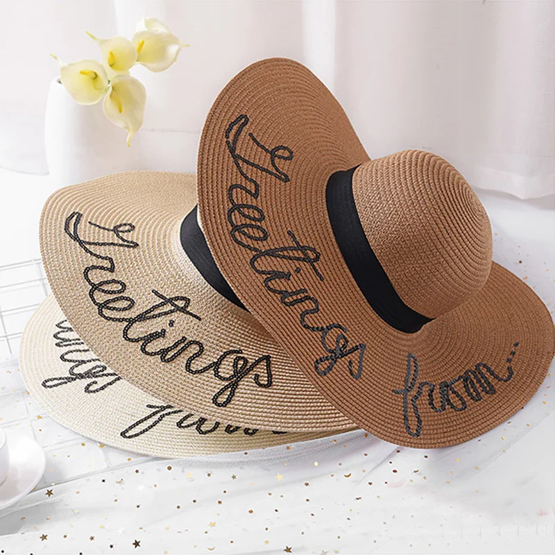 Летние шляпы от солнца с большими полями для женщин, модные, с блестками, с надписью, не беспокоить, с вышивкой, в сложенном виде, широкополая шляпа, богемная пляжная шапка
