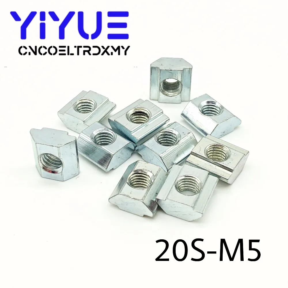 20pcs Zinc Plate Coated M3 M4 M5 M6 T Block Square nuts T-Track Sliding Hammer Nut for Fastener Aluminum Profile 2020 (6)